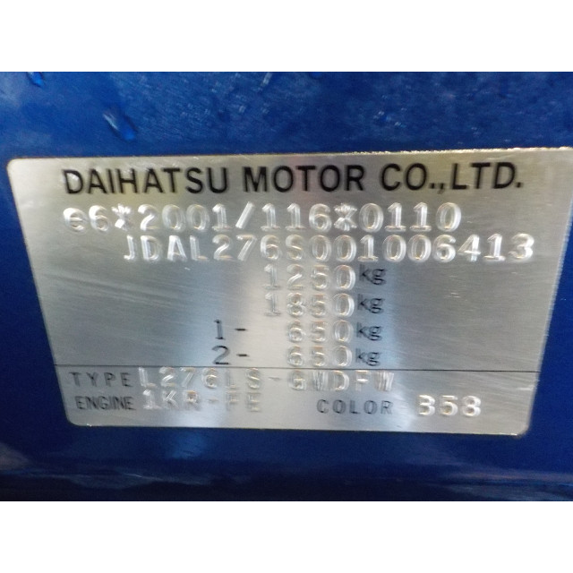 Capot Daihatsu Cuore (2007 - présent) Hatchback 1.0 12V DVVT (1KR-FE)