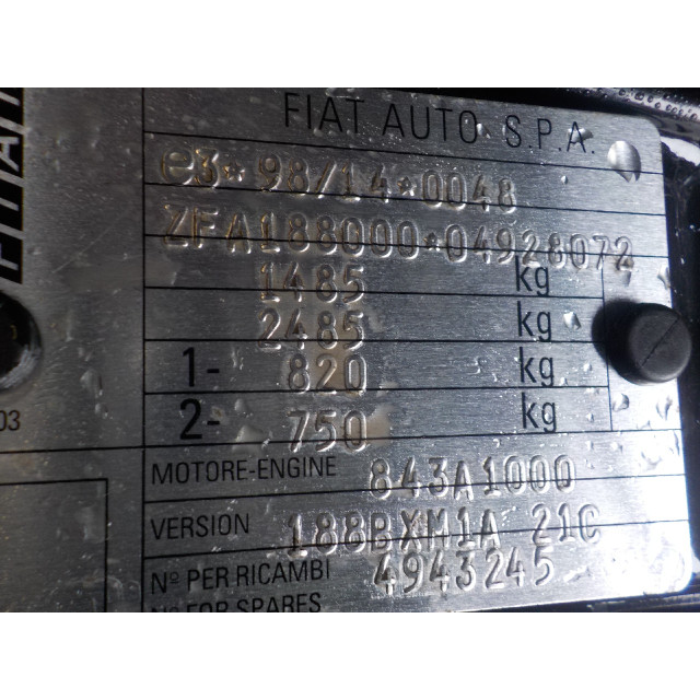 Verrouillage central électrique de porte à mécanisme de verrouillage avant droit Fiat Punto II (188) (1999 - 2012) Hatchback 1.2 60 S (188.A.4000)