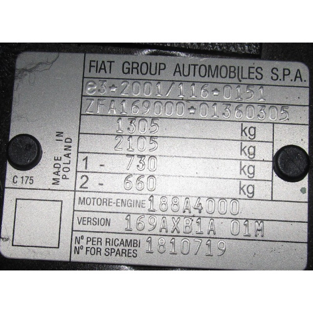 Verrouillage central électrique de porte à mécanisme de verrouillage avant droit Fiat Panda (169) (2003 - 2009) Hatchback 1.2 Fire (188.A.4000)